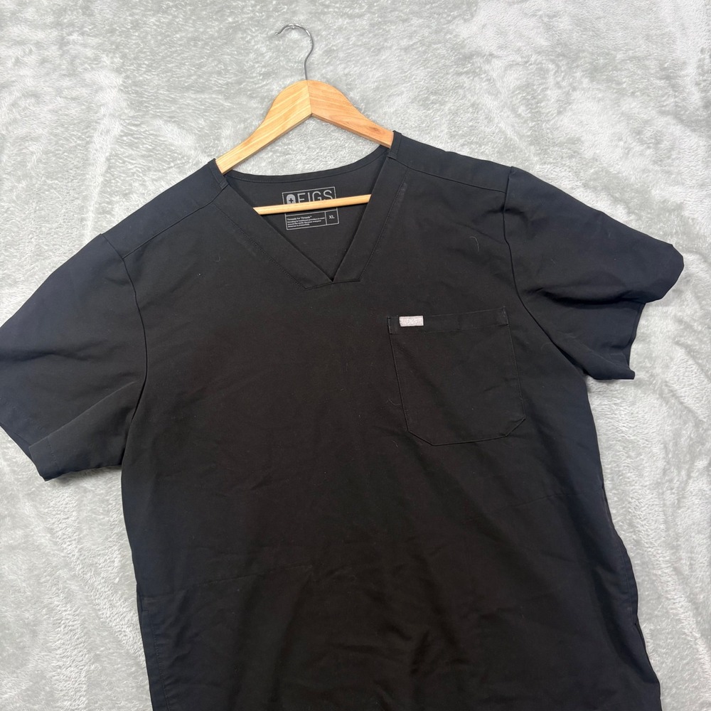 Figs Scrub Top Mens XL Black V-Neck Technical Collection Short Sleeve Pocket